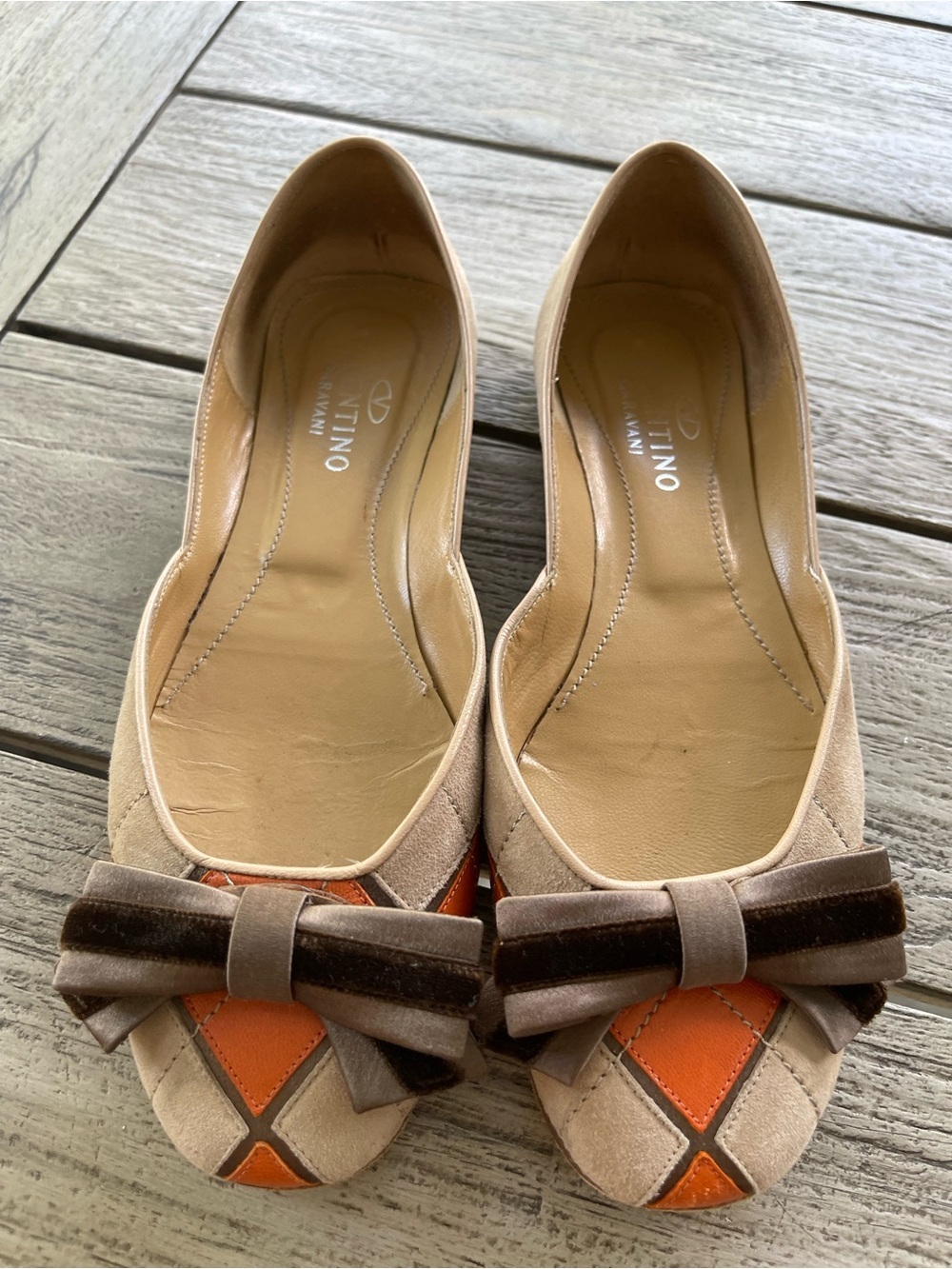 Valentino Garavani Y2K Patchwork Suede Tan Orange Flats Womens Size 7 US 37 EU